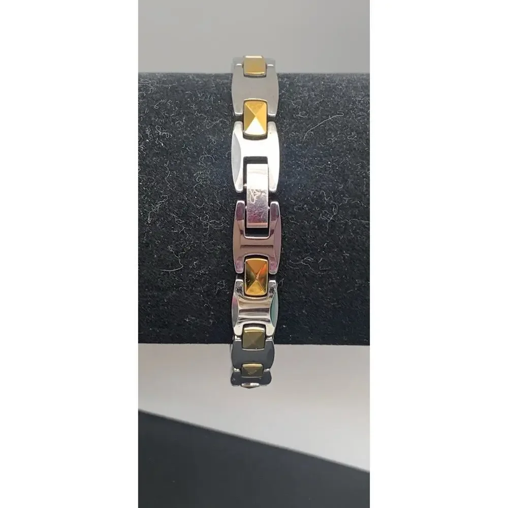 Tungsten Carbide Magnetic Bracelet, 2-Tone (Silver & Gold Tone)